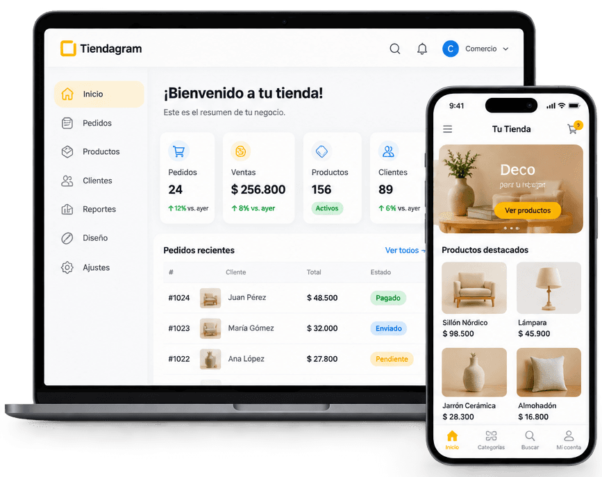 Tiendagram: panel de administración y tienda online con productos, pedidos y pagos